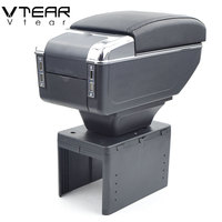Vtear Boîte de rangement élégante en ABS et cuir PU pour accoudoir avant de voiture avec porte-gobelet USB, accessoires intérieurs pour Renault Fluence Dacia Logan