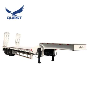 Lowbed Truck Trailer QUEST VEHICLE 3 Axle 80 Tons Extendable Lowboy Loader Lowbed Low Bed Truck Semi Trailer For Africa