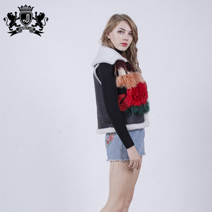 Venta caliente señora elegante abrigo de piel real de lana abrigo de piel de invierno niñas <span class=keywords><strong>Chaleco</strong></span> de piel - Product Image 5