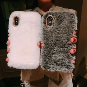 Capa de celular de inverno para iphone xs max, preço de fábrica, capa de pele de coelho