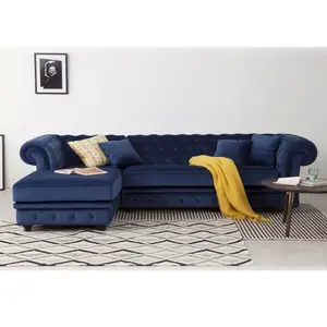 Blue Velvet Branagh Right Hand Facing Chaise End Corner Sofa