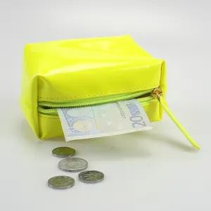 Mini Neon Giallo Tasca Della Chiusura Lampo Del Raccoglitore di Cuoio DELL'UNITÀ di elaborazione Della Borsa Della Moneta