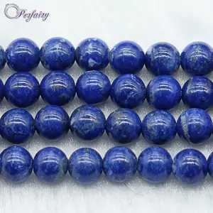 Lettres lapis-lazuli rondes bleues naturelles, fil de pêche en ligne, 8/10mm, brut