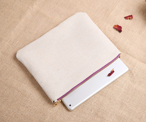 Pochette en toile de coton biologique 5 pièces, pochette d'emballage à fermeture éclair, sac de cosmétiques, en lin RPET naturel, pour maquillage - Product Image 4