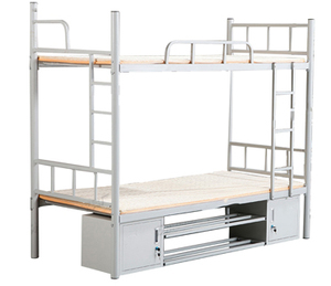 Lit superposé simple en acier blanc Dortoir scolaire Lit superposé double avec armoires de rangement, garde-corps et escaliers - Product Image 2
