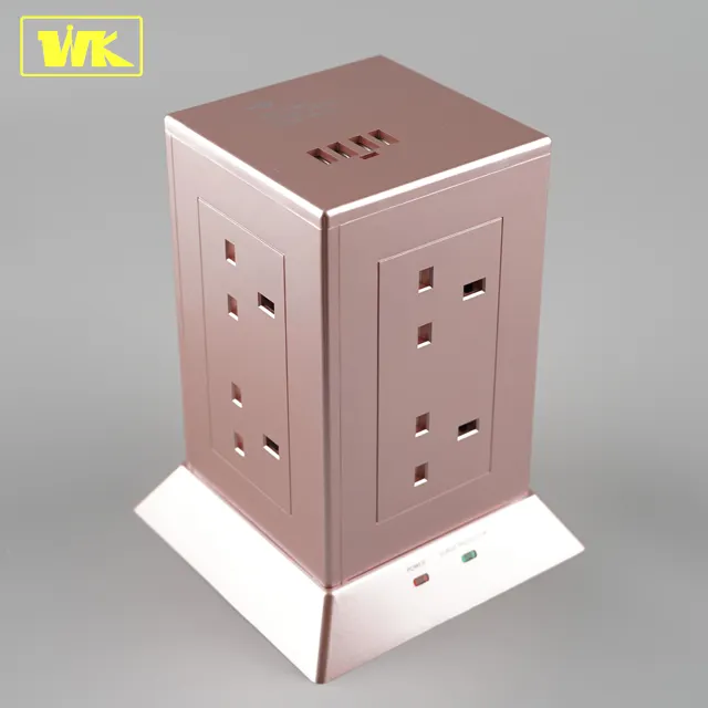 WK Pop Rose Gold BS Tower Socket Extension with USB and 13A Fused UK Plug Top