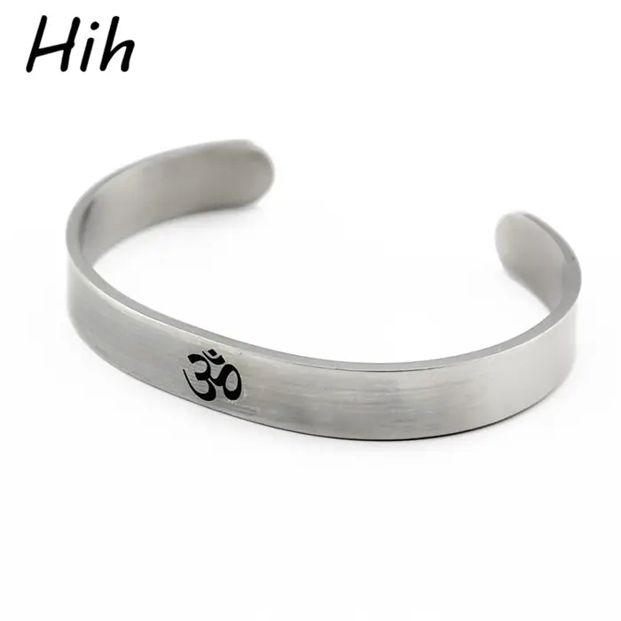 Cool Men Women's Silver Tone AUM OM Ohm Hindu Buddhist Hinduism Yoga India Stainless Steel Cuff Bangle Bracelet Jewelry