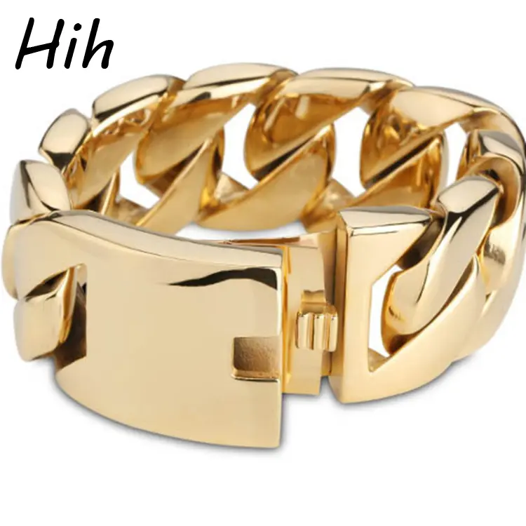 32mm 316L Stainless Steel Men Heavy Cuban Link Chain Men's Cuff Gold Bracelets For Men Designs