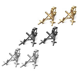 Vero U gioielli 3 paia ciondola Huggie incernierato cerchio 18K placcato oro orecchino per ragazzi croce orecchino in acciaio inossidabile - Product Image 2