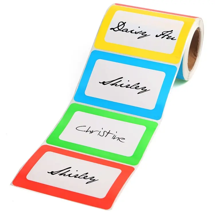 Custom mooie naam labels stickers logo lijm coloful naam tag sticker labels in roll