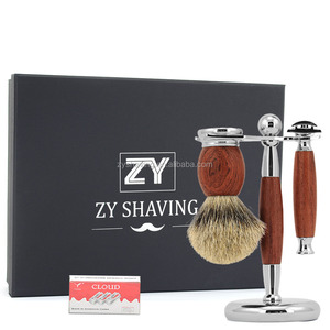 ZY Men Safety Shaving <strong>Razor</strong> Kit Badger Hair Brush Stand + <strong>10</strong> <strong>Double</strong> <strong>Edge</strong> <strong>Blades</strong>