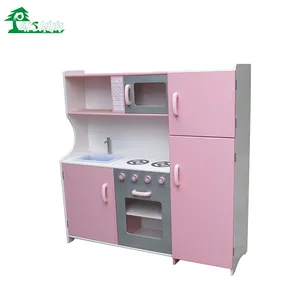 Mini juego de cocina de madera para niños, juego rosa