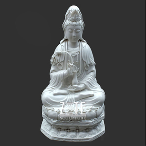 Budismo chinês Quan Yin Guanyin Estátua de Mármore Branco