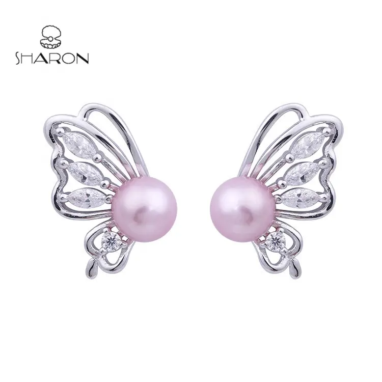 New Fashion Jewelry Sterling Silver Jewelry Butterfly Pearl Stud Earrings