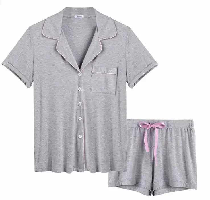 Conjunto pijama feminino com gola revera, pijama estampado manga curta