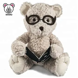 New Cartoon Kids Glasses Teddy Bear Plush Toy With Book Custom Cute Stuffed Animal Soft Plush Toy Teddy Bear With Glasses