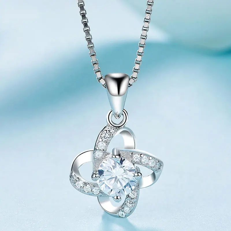 Colar de prata esterlina 925, prata esterlina cz diamante colar de casamento para mulheres yj00477