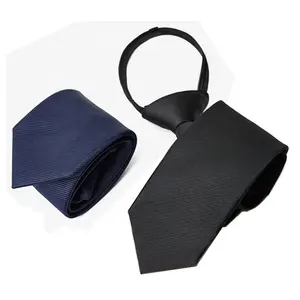 Gravatas de poliéster navy preto sólido, elásticas na escola com zíper