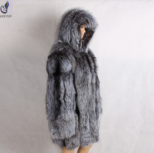 ALICEFUR Commercio All'ingrosso <span class=keywords><strong>di</strong></span> spessore caldo inverno con cappuccio argento naturale pelliccia <span class=keywords><strong>di</strong></span> <span class=keywords><strong>volpe</strong></span> cappotto degli uomini con il prezzo poco costoso