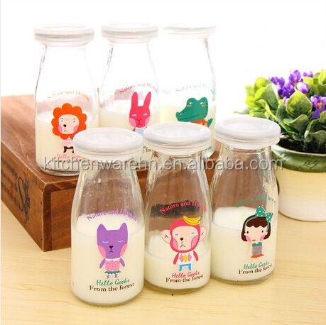 200ml 300ml 500ml glass milk drinking bottle with plastic cap