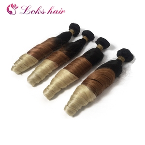 Grosir Bundel Rambut Manusia Ombre Warna Brasil Virgin, Ekstensi Rambut Ombre Tiga Warna, 1b/31/613 Rambut Keriting Permen Tenun - Product Image 3