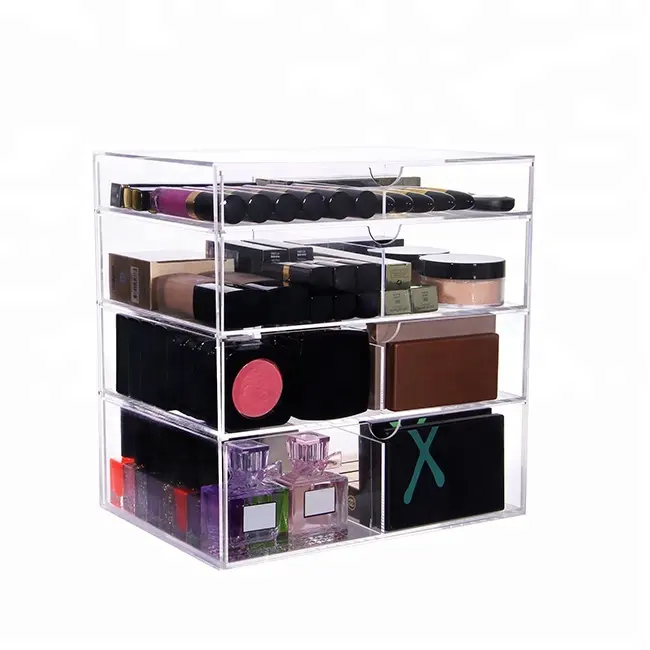 Brochas de maquillaje y almacenamiento de joyas, 4 cajones, organizador de maquillaje acrílico con cajones, venta al por mayor