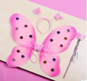 Kids Holiday女の子Costume Butterfly Fairy Wing And Wand Setドレスアップセット