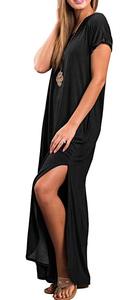 Tasca Allentati Casuali delle donne <span class=keywords><strong>Vestito</strong></span> Lungo Manica Corta Split Maxi Abiti - Product Image 2