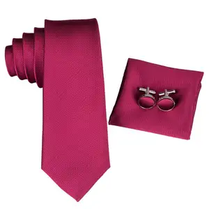 Fashion Wine Red Plain Burgundy Satin Silk Mens Skinny Tie and Pocket Square