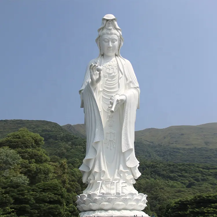 큰 돌 guan 음과 부처님 대리석 자비의 여신 avalokiteshvara 동상