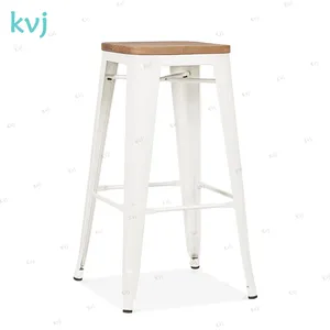 KVJ-7906 backless stuhl holz top metall beine weiß bar hocker