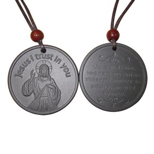 Colgante Unisex de Diseño Clásico Cristiano de la Divina Misericordia de Jesús, con Energía Cuántica, Regalo, Piedra Redonda de Lava Negra de 20 mm - Product Image 5