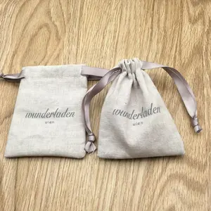 White Cotton Muslin Drawstring Bag With Label, Machine Washable Bag