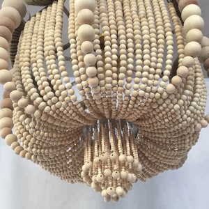 Grande suspension ronde industrielle vintage en corde de chanvre, style loft rétro, avec perles en bois, pour projets hôteliers - Product Image 5