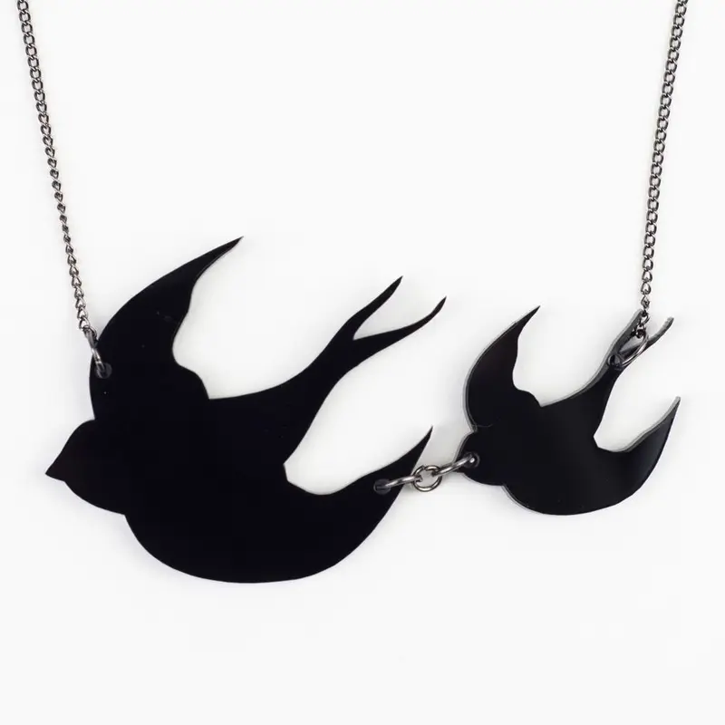 Custom blalck acrylic laser cut bird necklace pendant jewellery charms