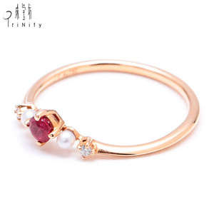 Anillo de rubí natural de oro de 18 quilates con perlas de agua dulce y adornos de diamantes Anillo exquisito para mujer - Product Image 5