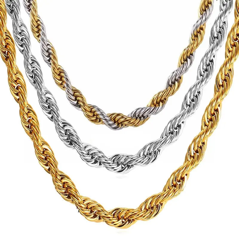 6mm Gold silver black color plated stainless steel chain necklace twisted rope snake jewelry