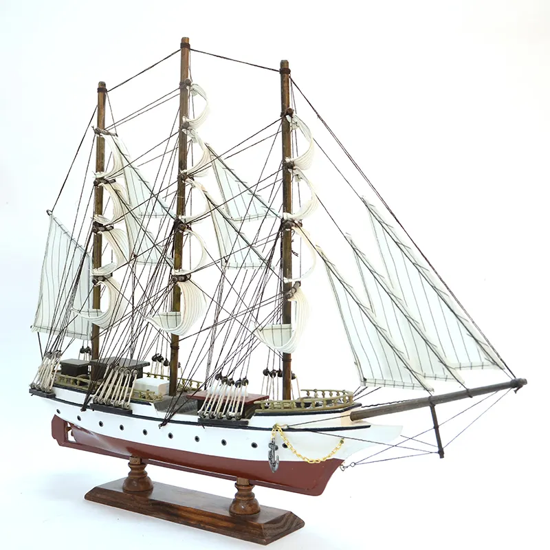 Length 55cm handmade antique wooden boat Sailboat model ocean idea beach home decor PTW034 D