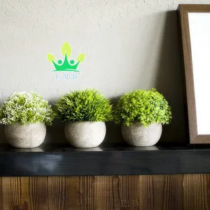 Mini plantas artificiales de plástico verde flor colorida Topiary arbustos con gris olla para casa