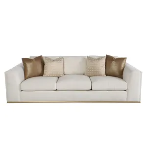 Conjunto de sofás de tela crema, moderno, de perfil bajo, 3 asientos
