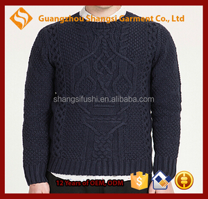 Hombres guangzhou 3GG puro algodón patrón de cuello redondo grueso suéter <span class=keywords><strong>del</strong></span> suéter trenzado,Los hombres suéter de algodón - Product Image 1
