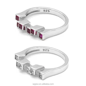 925 סטרלינג כסף דקורטיבי כיכר בלוק עם גביש CZ מלוטש אופנה טבעת תכשיטי עבור נשים