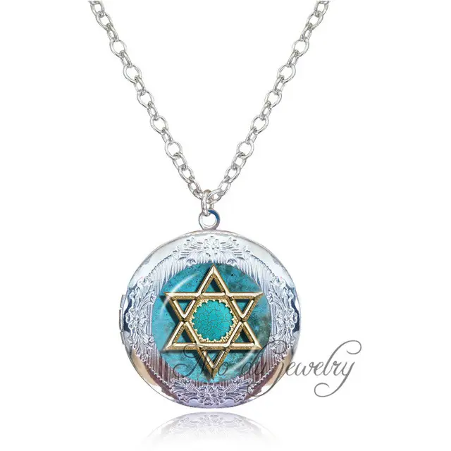 Drop Shipping 1pc Golden Star of David necklace Mogen David photo locket pendant silver chain Judaism,Solomon seal,Jewish Gift