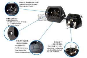 LZ-14-F1 10A 250V ปลั๊กไฟแบบ 3 ขา พร้อมฟิวส์ในตัว ช่องเสียบ IEC <span class=keywords><strong>C14</strong></span> พร้อมฟิวส์แบบ IEC และสกรู - Product Image 4