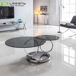 <strong>Rotatable</strong> Stainless Steel <strong>Coffee</strong> <strong>Table</strong> with Tempered Glass Top - Product Image 3