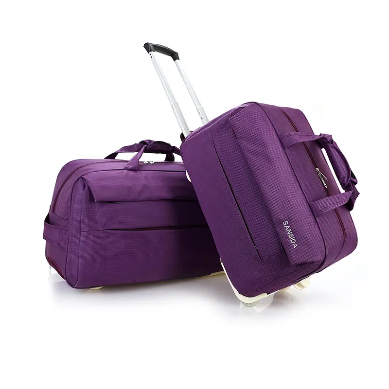 Viola di Colore della Tela di canapa Materiale Impermeabile Per Il Tempo Libero di Stile OEM Fabbrica del Sacchetto Durevole Ruota di Viaggi di Sport Duffle Bag