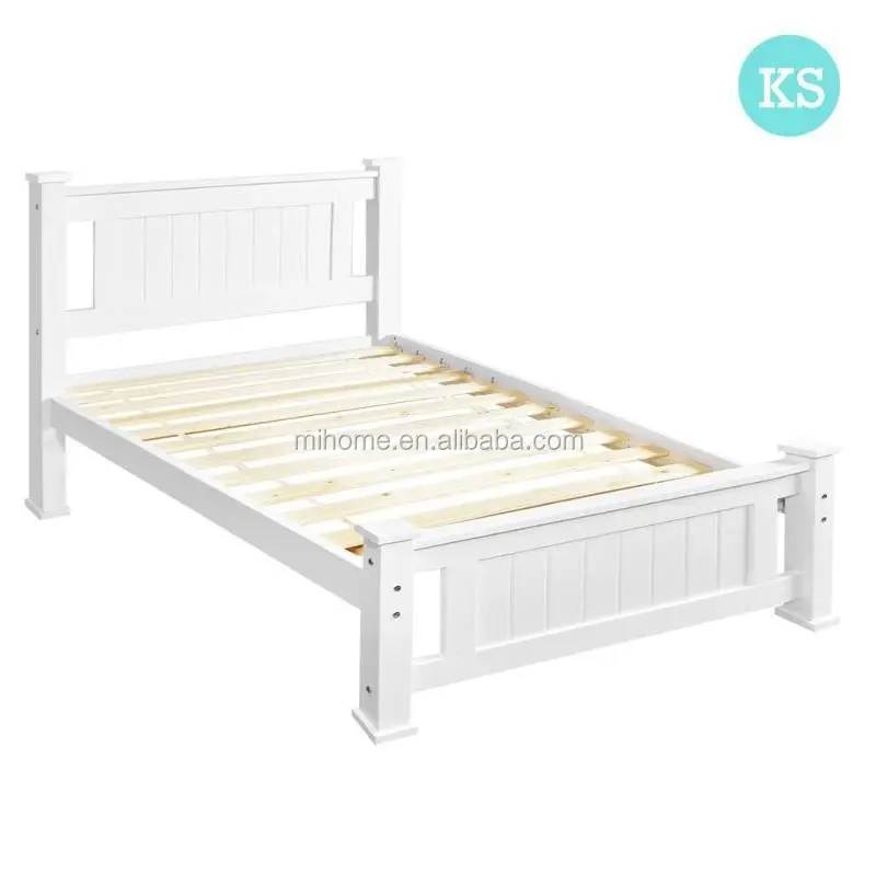خشبي واحد سرير حجم كينج إطار خشب الصنوبر الأطفال الكبار الأخشاب شريحة الأبيض