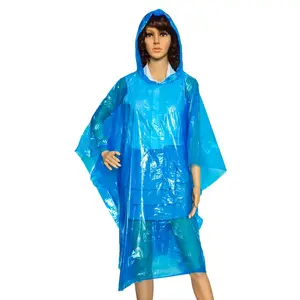 Blue Custom Disposable Womens Plastic Rain Poncho Raincoat Rain Coat