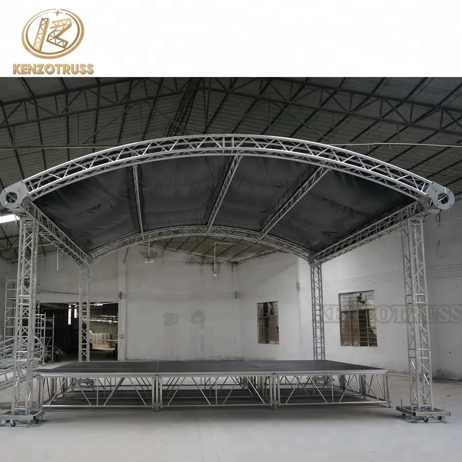 Outdoor Aluminium Kleine Podium Verlichting Gebogen Dak Truss Met Luifel