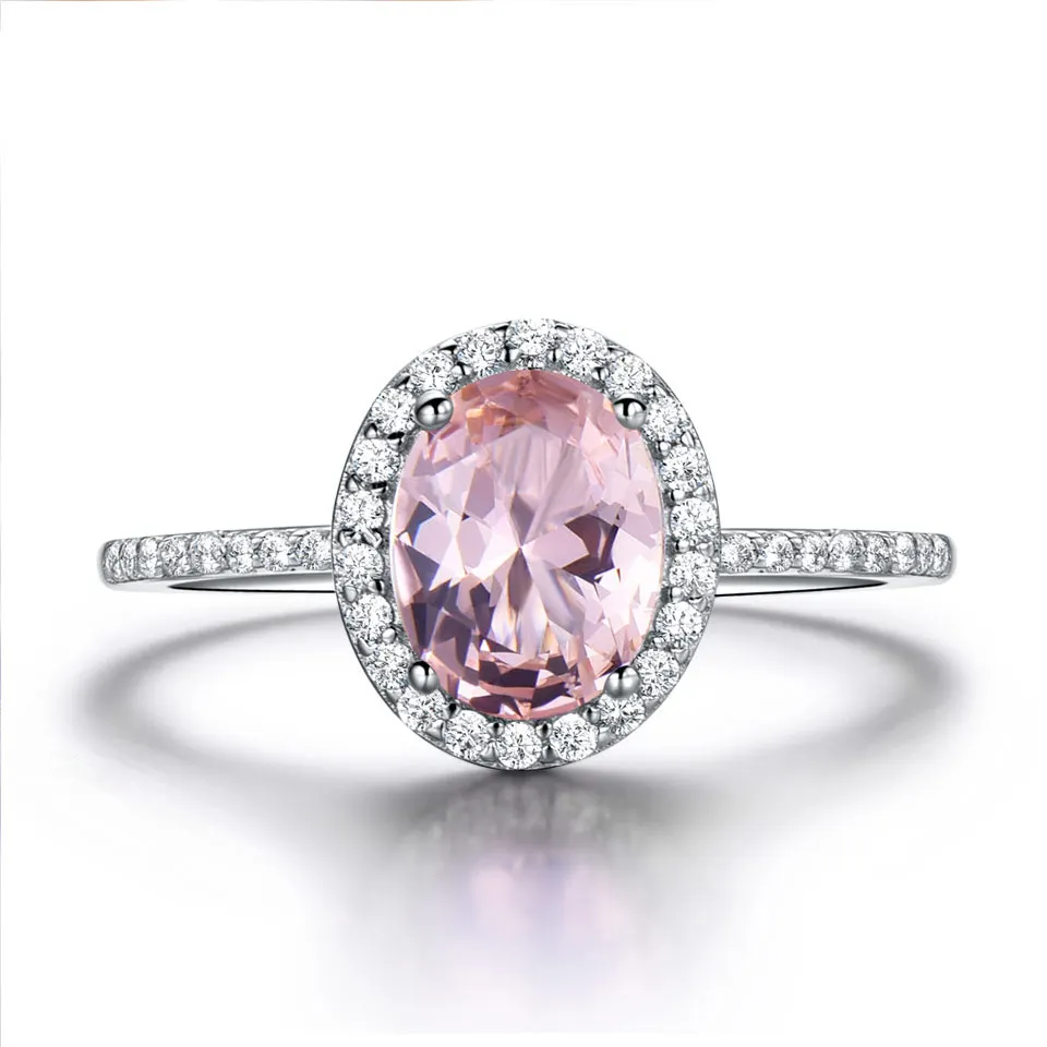 Classic Fine Jewelry Pink Oval Gemstone Wedding Engagement 925 Sterling Silver Rings For Women
